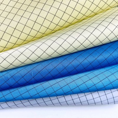 Polyester 5mm Grid Anti Static ESD Fabrics Taffeta Stripe For ESD Garment