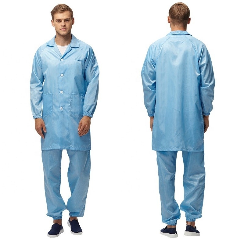 Anti Static ESD Work Suit 98% Polyester 2% Carbon Clean Room Clothes