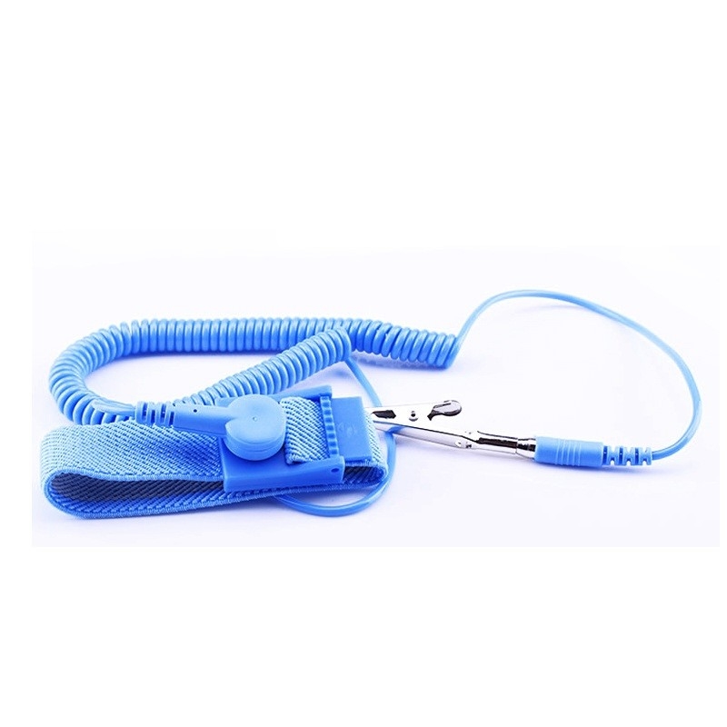 Adjustable Blue Anti Static ESD Wrist Strap PVC With Coil Cord